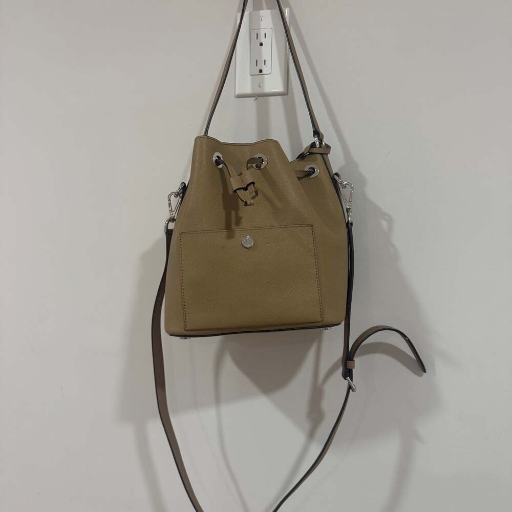 Michael Kors Greenwich Saffiano Leather Drawstring Bucket Bag, Gray